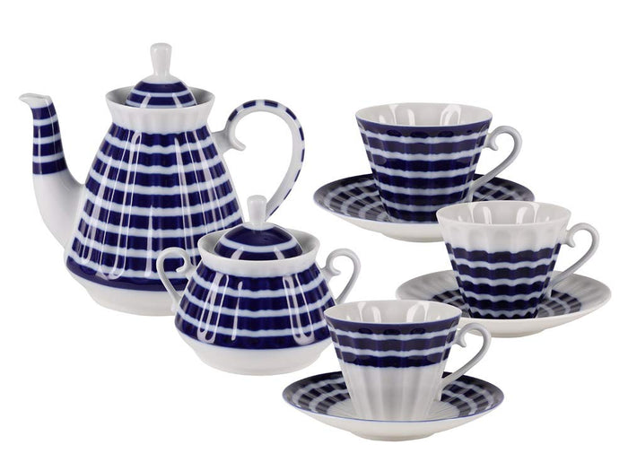 Lomonosov Porcelain Tea Set Blue Stripes 14 items for 6 persons