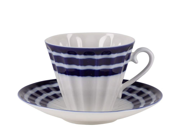 Lomonosov Porcelain Tea Set Blue Stripes 14 items for 6 persons