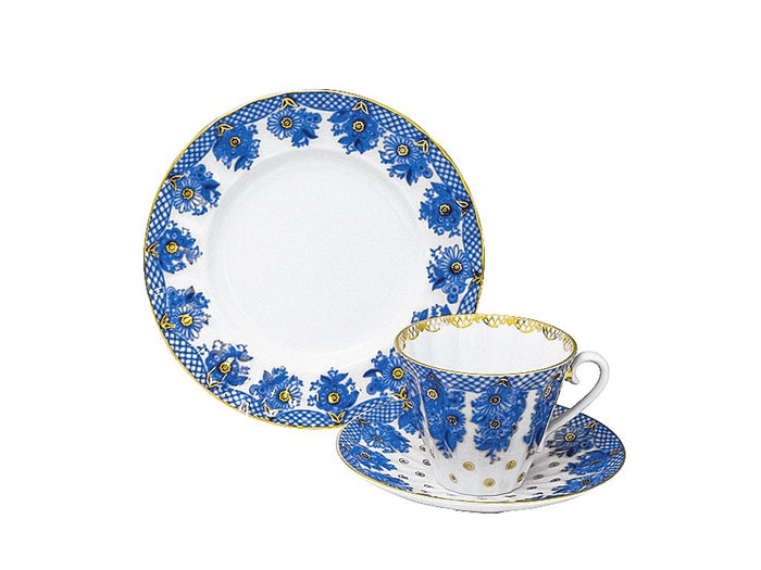 Lomonosov Porcelain Tea Set Cup 9.95 fl.oz/235 ml, Saucer and Cake Plate Basket 3 pc