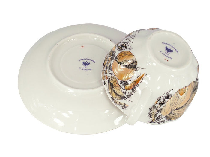 Lomonosov Porcelain Tea Set Cup and Saucer My Garden 2 pc