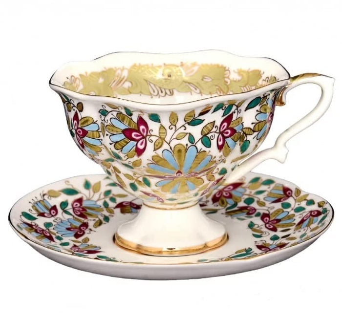 Lomonosov Porcelain Tea Set Cup and Saucer Natasha Pink Flowers Bone China 7.76 oz/220 ml