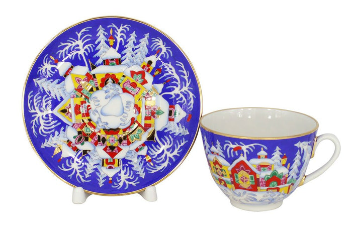 Lomonosov Porcelain Tea Set Cup and Saucer Spring Winter Fairytale 7.8 oz/230 ml