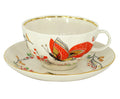 Lomonosov Porcelain Tea Set Cup and Saucer Tulip Red Butterflies 8.45 oz/250 ml