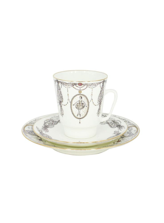 Lomonosov Porcelain Tea Set Cup, Saucer and Cake Plate Ballet Swan Lake 5.6 fl.oz/165 ml