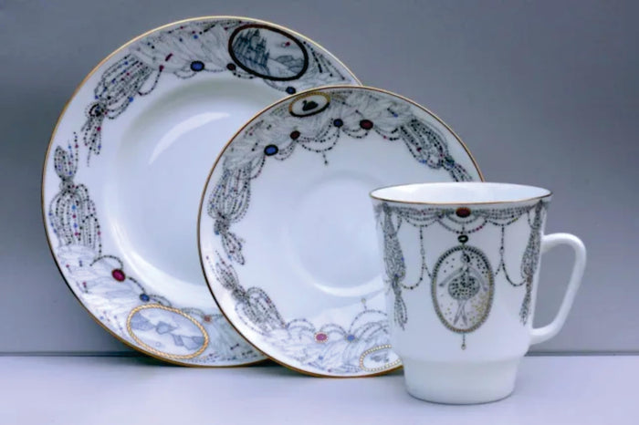 Lomonosov Porcelain Tea Set Cup, Saucer and Cake Plate Ballet Swan Lake 5.6 fl.oz/165 ml