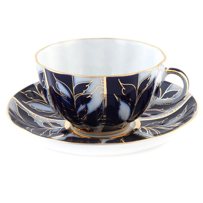 Lomonosov Porcelain Tea Set Tulip Winter Night 6/14: Tea Pot, Sugar Bowl, 6 Cups with Saucers