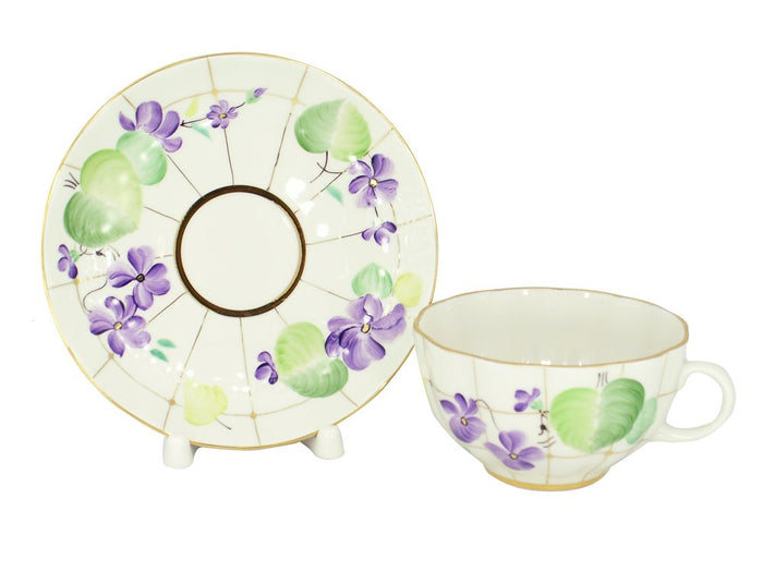 Lomonosov Porcelain Tea Tulip Set Cup and Saucer Forest Violet 2 pc 8.45 oz/250 ml