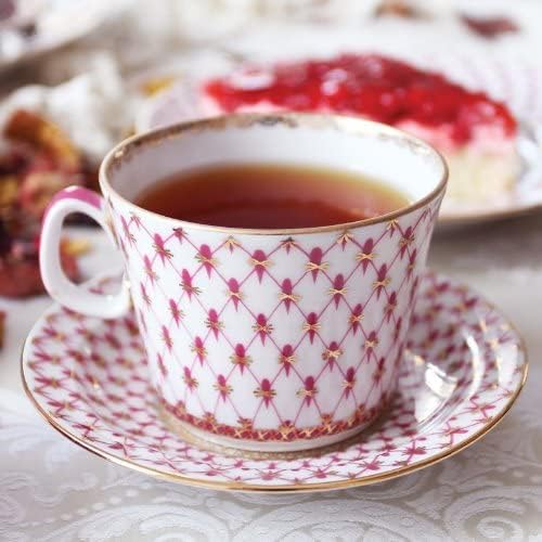 Lomonosov Porcelain Tea/Coffee Cup and Saucer Red Net 7 oz/210 ml
