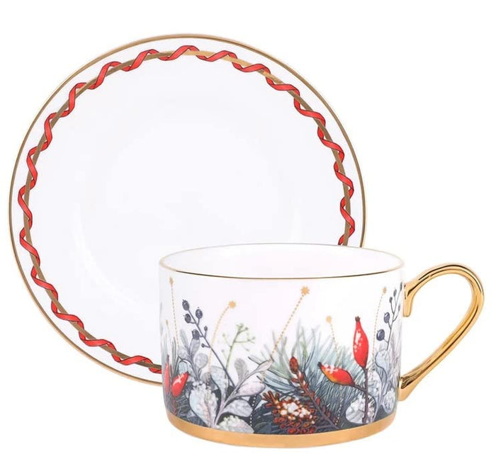 LOMONOSOV PORCELAIN TEACUP AND SAUCER IDYLL KALENDA 250 ml/8.5 fl.oz
