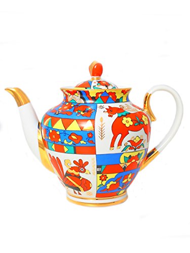Lomonosov Porcelain Teapot Spring Folk Designs 67.6 oz/2000 ml