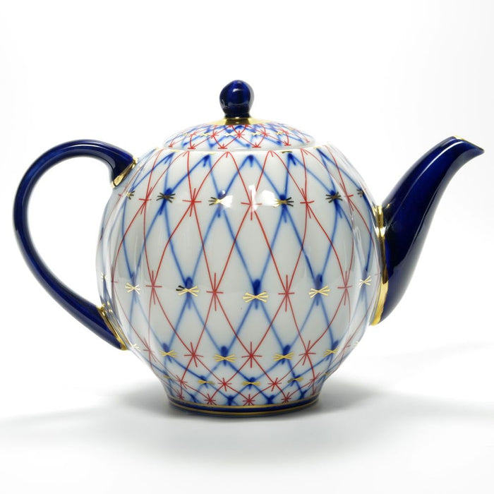 Lomonosov Porcelain Tulip Cobalt and Red Net 3 Cups Teapot 20 oz/600 ml