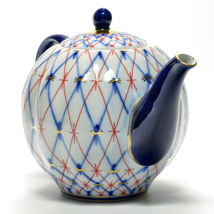 Lomonosov Porcelain Tulip Cobalt and Red Net 3 Cups Teapot 20 oz/600 ml