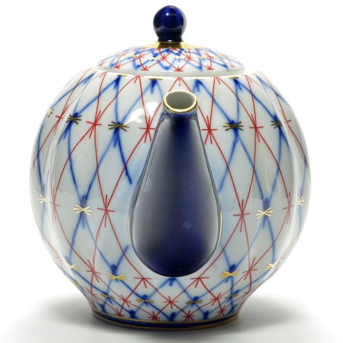 Lomonosov Porcelain Tulip Cobalt and Red Net 3 Cups Teapot 20 oz/600 ml