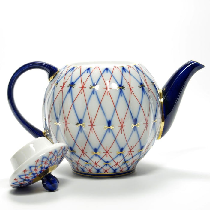 Lomonosov Porcelain Tulip Cobalt and Red Net 3 Cups Teapot 20 oz/600 ml