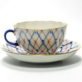 Lomonosov Porcelain Tulip Cobalt and Red Net Tea Cup and Saucer Set 8.45 oz/250 ml