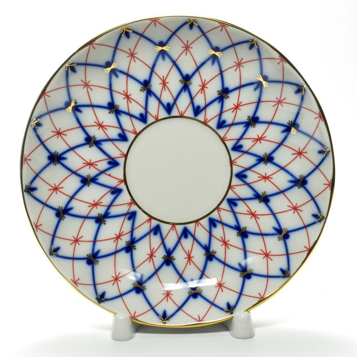 Lomonosov Porcelain Tulip Cobalt and Red Net Tea Cup and Saucer Set 8.45 oz/250 ml
