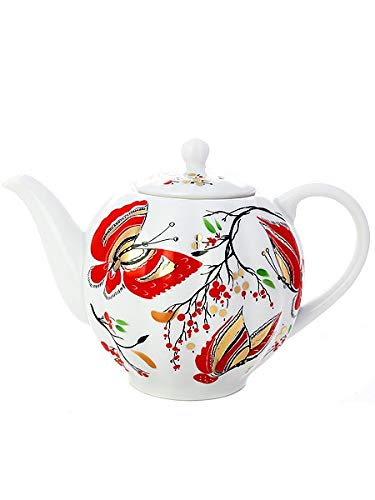 Lomonosov Porcelain Tulip Red Butterflies 3 Cups Teapot 20 oz/600 ml