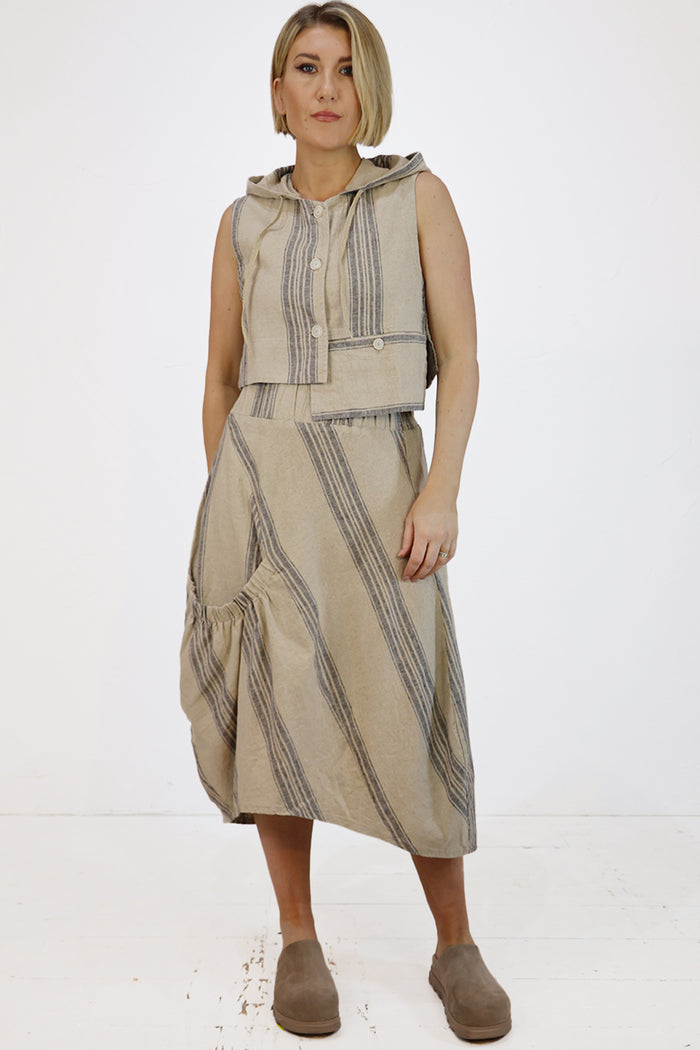 Lurdes Bergada Linen Striped Skirt U26 250