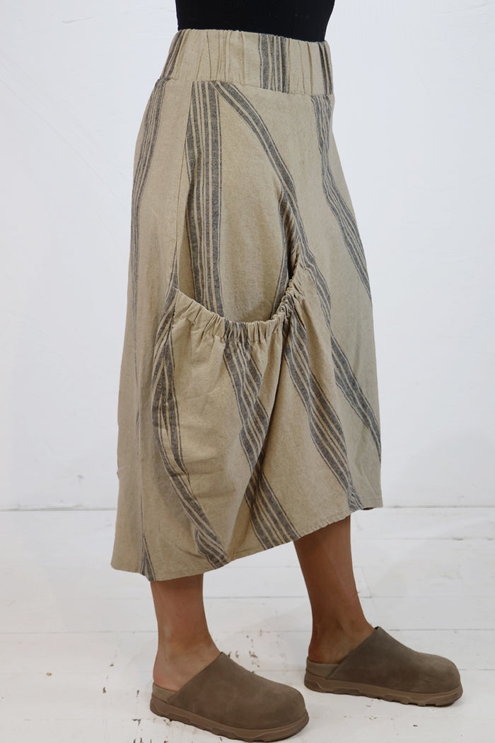 Lurdes Bergada Linen Striped Skirt U26 250