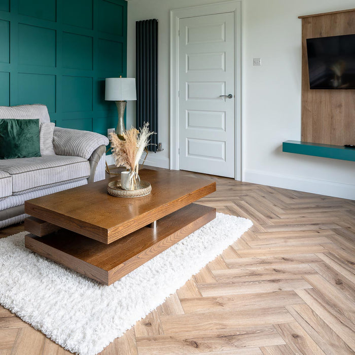 Lusso Floor Mocha Oak Herringbone Luxury Vinyl Flooring - 610 x 122 x 5 mm - 2.23 M2 Per box