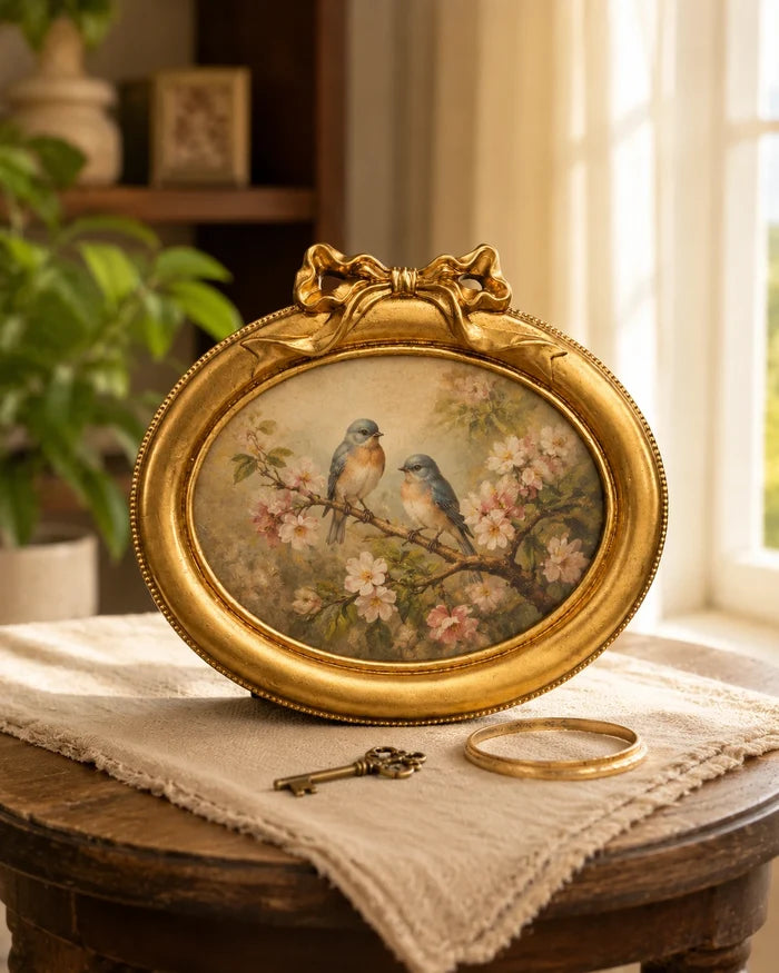 Vintage style golden picture frame for tabletop decor