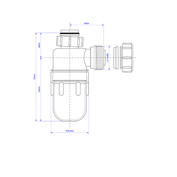 McAlpine 75mm Water Seal Bottle Trap with Multifit Outlet 1 1/4"