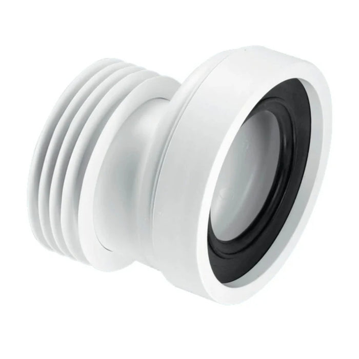 McAlpine WC-CON4 white rigid WC pan connector with 20mm offset, double seal inlet and 110mm soil pipe connection.