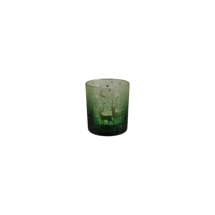 Mercury Glass Green Deer Votive Holder