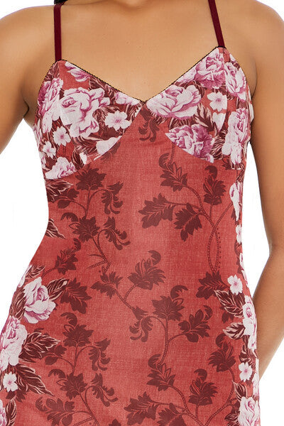 Mesh Floral Print Slip Midi Dress