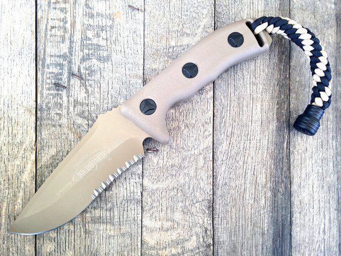 Microtech Currahee Drop Point Fixed Blade (4.5" Tan Serrated) 102-2TA - GearBarrel.com