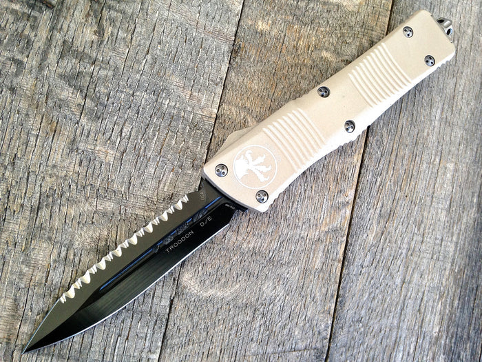 Microtech Troodon D/E OTF  (3" Satin Full Serr) 138-3TA - GearBarrel.com
