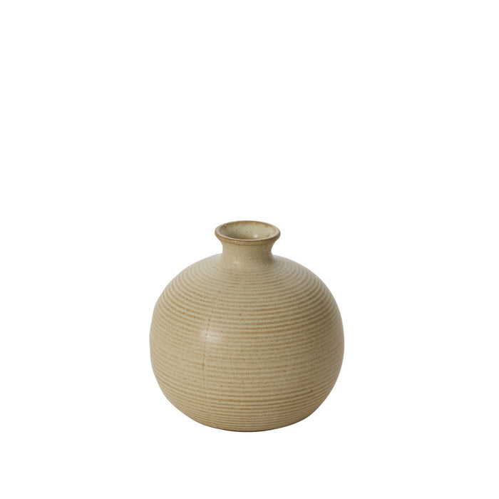 A small, round, minty green ceramic Cove Budvase with a narrow neck and subtle horizontal ridges, set against a plain white background.