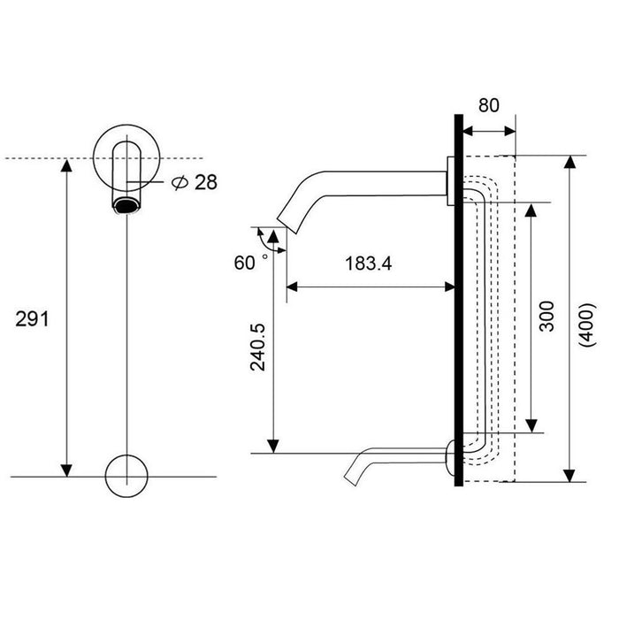 Modern Round Wall Mounted Infra Red Tap - includes Solenoid (Main & Battery Operated)