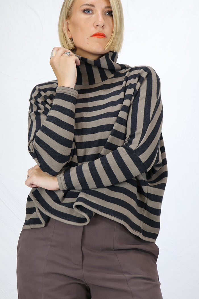 Neirami B574ST Stripy Sweater with Ring Collar in Twig