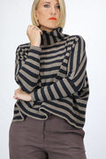 Neirami B574ST Stripy Sweater with Ring Collar in Twig