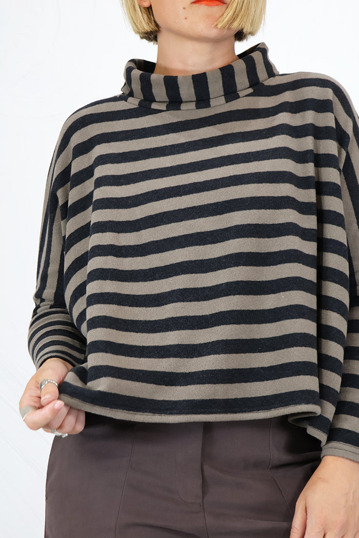 Neirami B574ST Stripy Sweater with Ring Collar in Twig