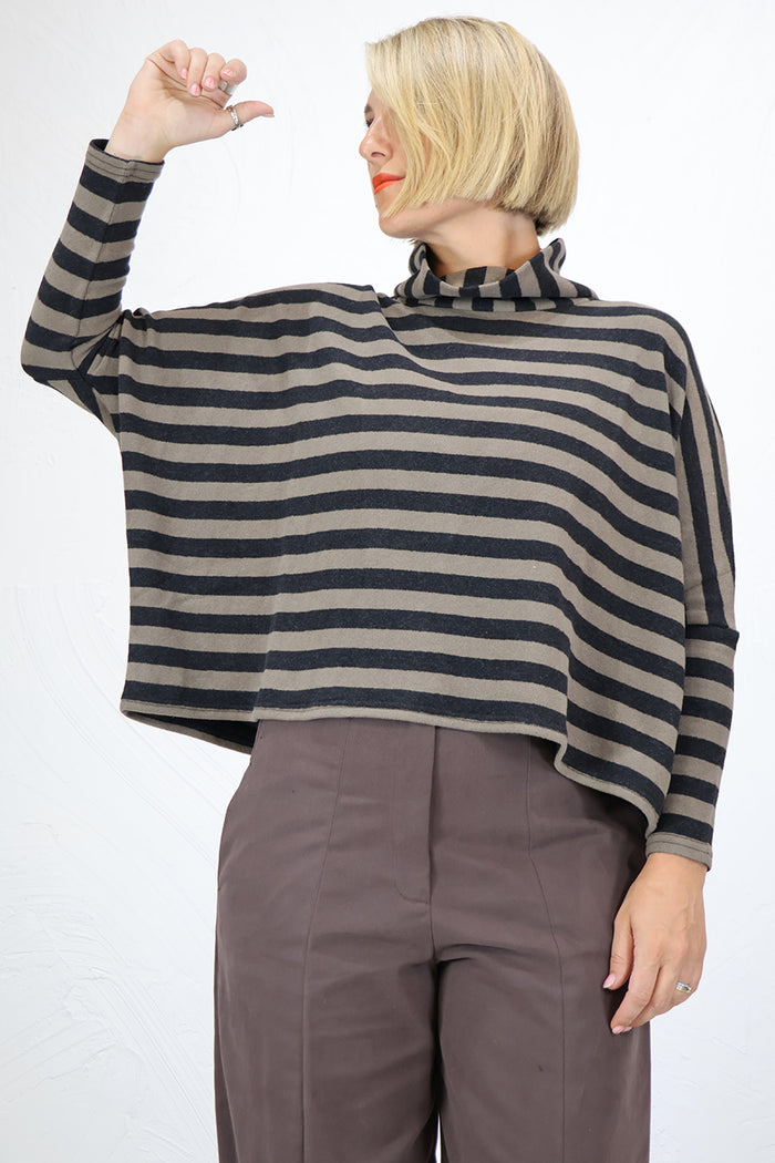 Neirami B574ST Stripy Sweater with Ring Collar in Twig