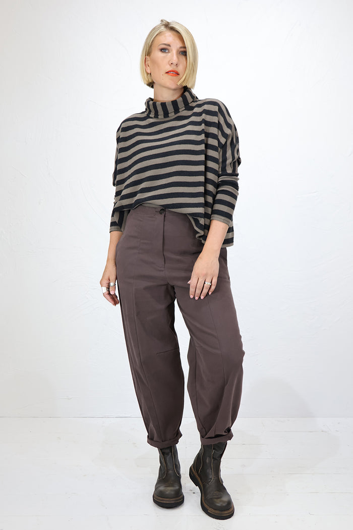 Neirami B574ST Stripy Sweater with Ring Collar in Twig