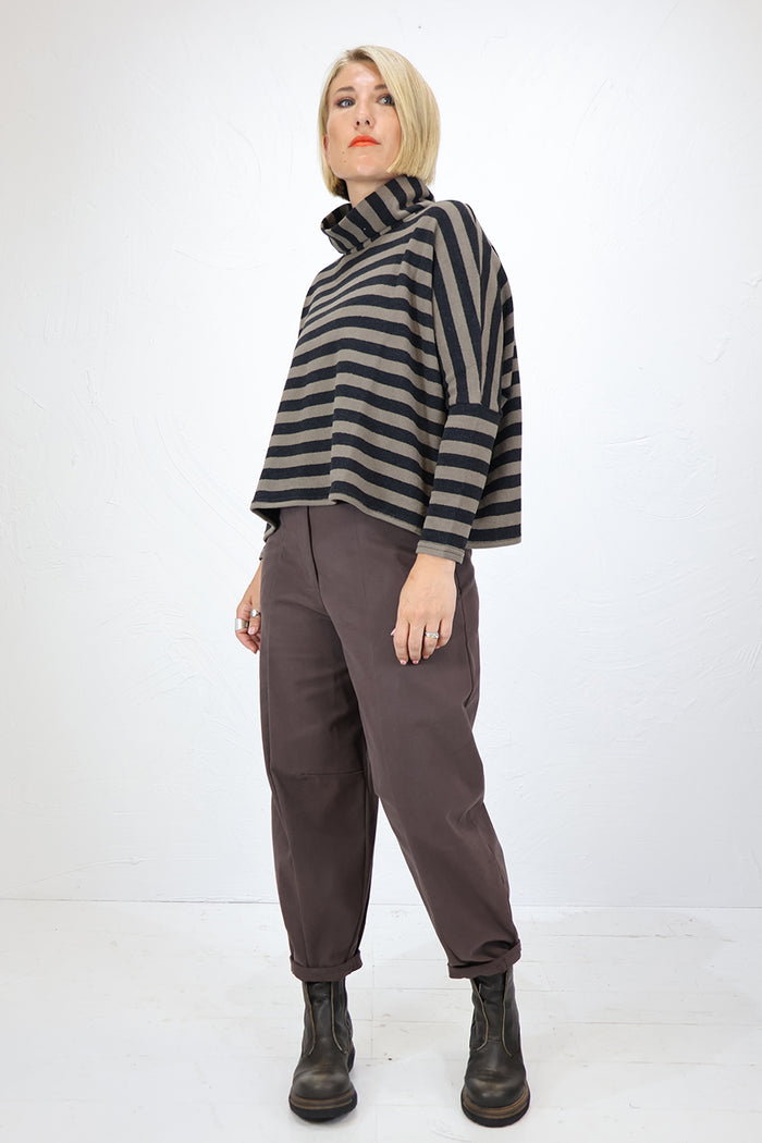 Neirami B574ST Stripy Sweater with Ring Collar in Twig