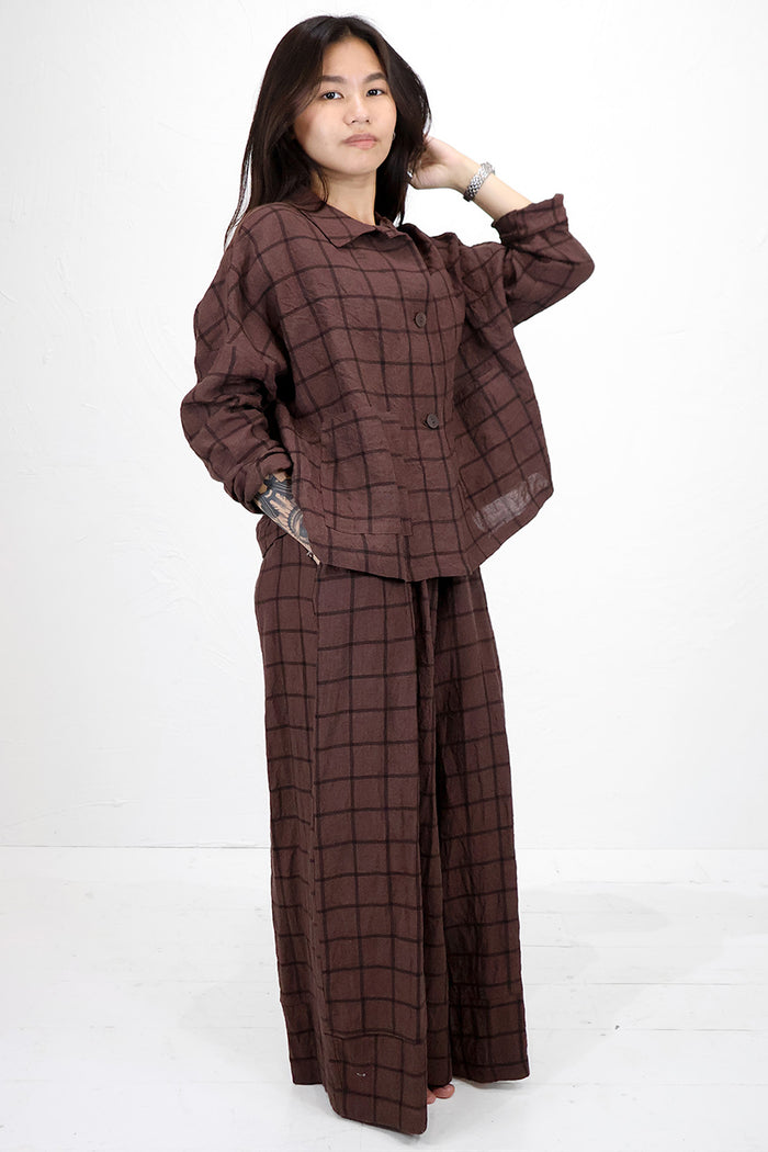 neirami brown check linen suit