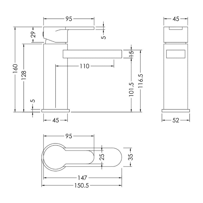 Nuie Arvan Basin Mixer inc. Waste ARV305