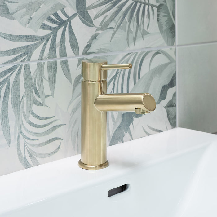 Nuie Navala Basin Mixer with Push Waste - Brushed Brass