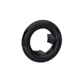 Objekt Ceramica round basin overflow cover in satin black finish, designed to conceal basin overflow openings and coordinate with modern black bathroom accessories.