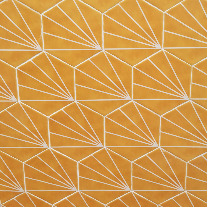 Palm Striped Hexagon Decor Mustard 15 x 17.5cm Porcelain Tile - 0.25sqm perbox