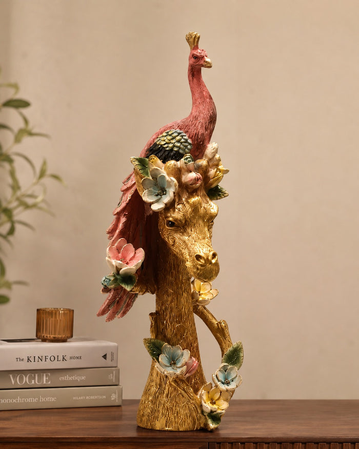 Peacock Majesty Giraffe Decorative Figurine - Pink