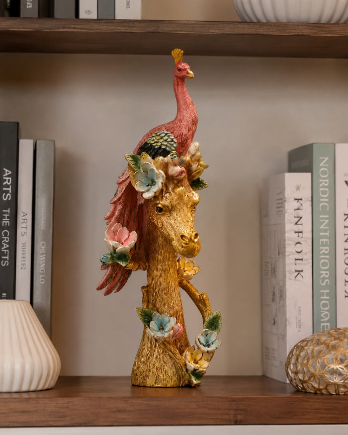 Peacock Majesty Giraffe Decorative Figurine - Pink
