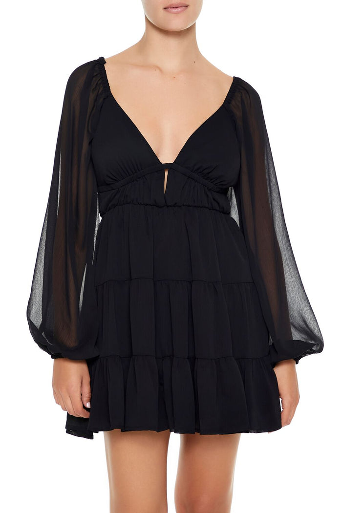Plunging Tiered Babydoll Dress