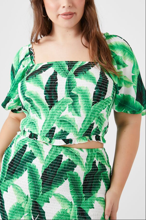 Plus Size Tropical Leaf Print Top