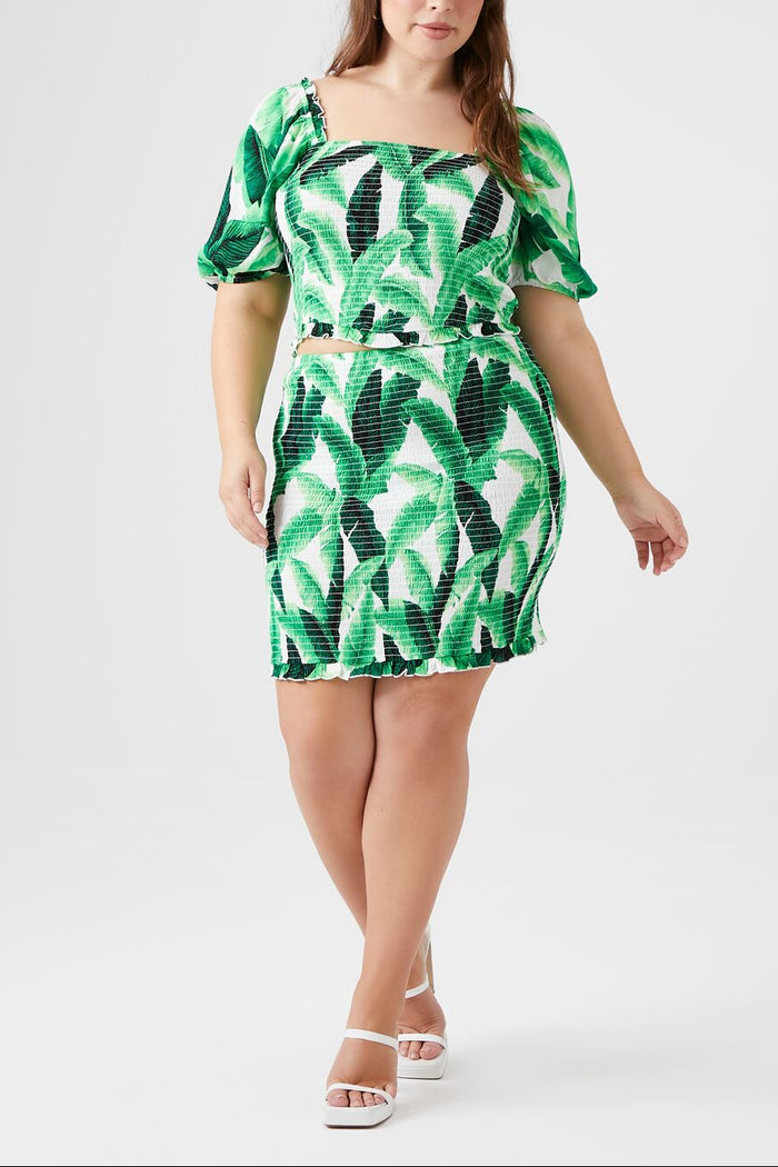 Plus Size Tropical Leaf Print Top
