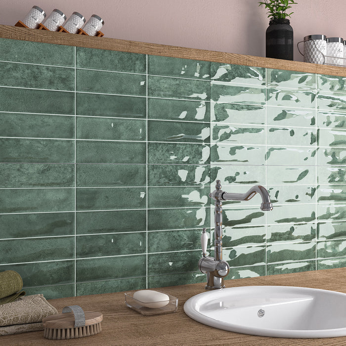 Pool Green Brick Effect 31.6 x 60cm Wall Tile - 1.52sqm perbox